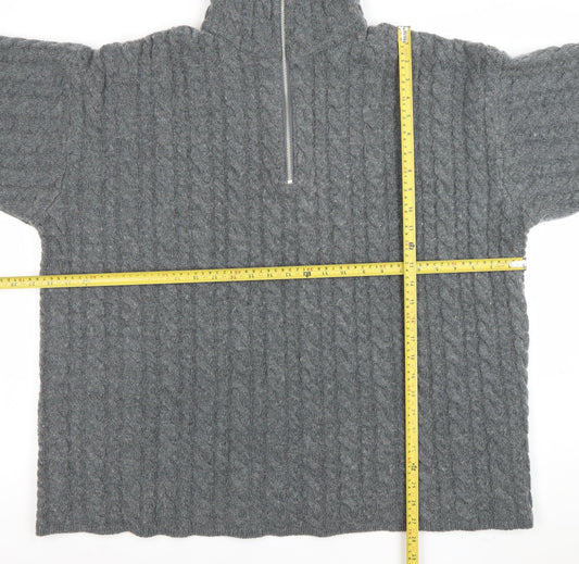 H&M Women’s Grey Wool Blend Cable-Knit Half Zip Jumper Size S