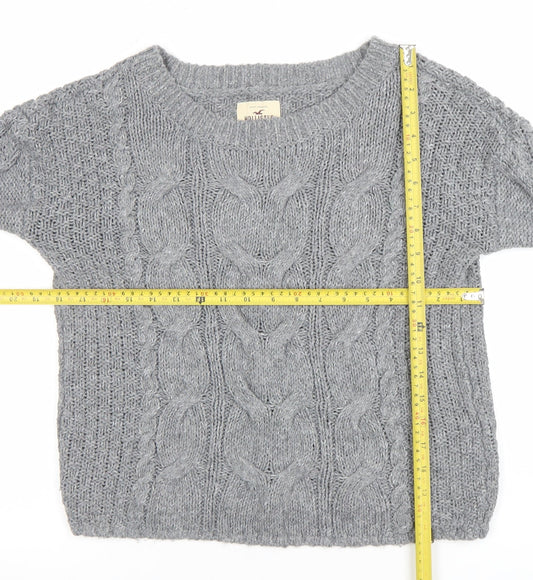 Hollister Women Grey Cable-Knit Pullover Jumper Size S