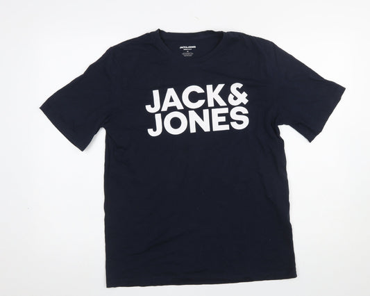 Jack & Jones Men's Blue Logo Graphic Regular Fit T-Shirt Size M