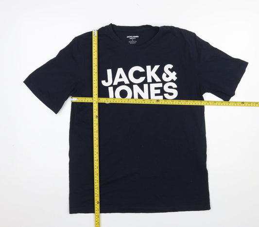 Jack & Jones Men's Blue Logo Graphic Regular Fit T-Shirt Size M