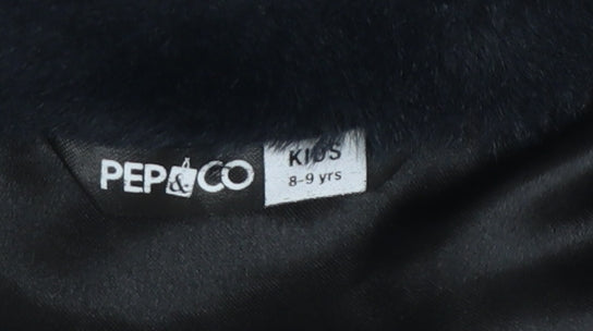 Brand and care label for Pep&Co girls’ black faux fur waistcoat 8-9 years lined soft shell
