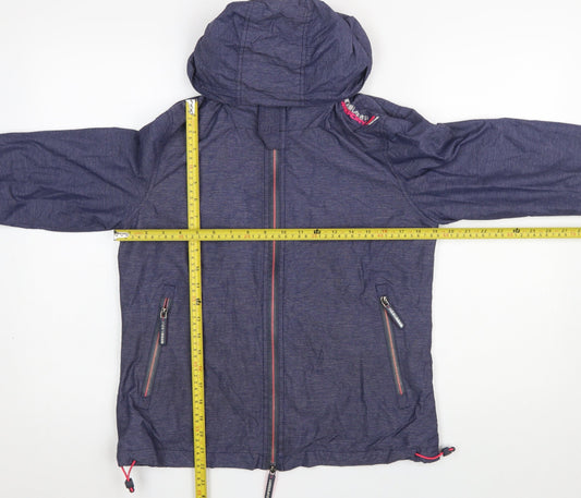 Superdry Women's Blue Hooded Windbreaker Jacket Size 12 Lightweight Outdoor