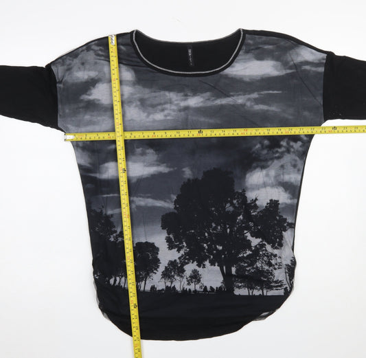 Edista Los Angeles Women's Black Nature Print 3/4 Sleeve T-Shirt L