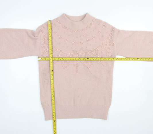 Next Women's Pink Beaded Mock Neck Long Sleeve Pullover Jumper Size S