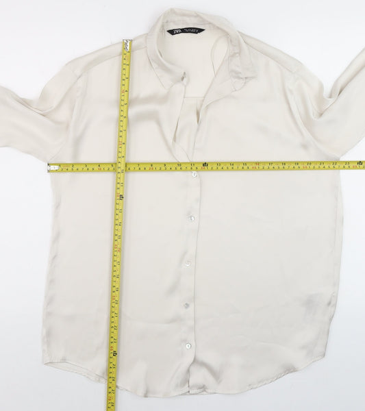 Zara Women Ivory Button-Up Long Sleeve Woven Blouse Size S