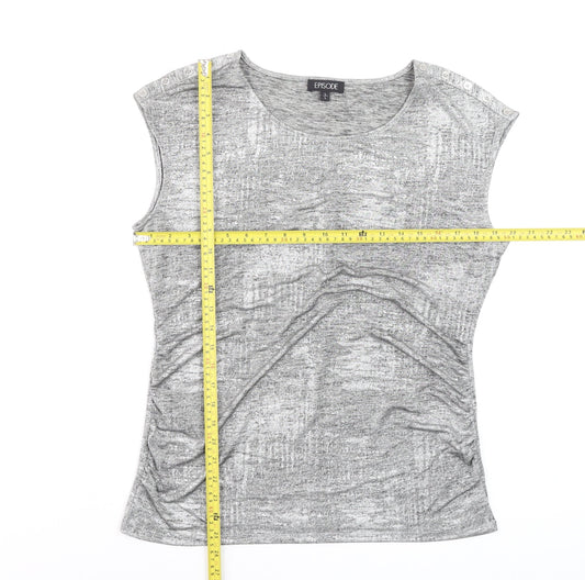 Episode Women's Grey Sleeveless Crew Neck Stretch Jersey T-Shirt Size L