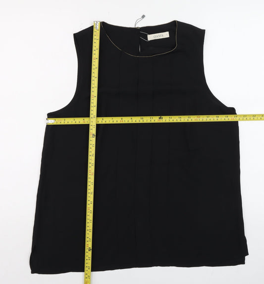 Oasis Women Black Sleeveless Pleated Chiffon Blouse Size 16