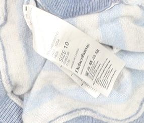 Mantaray Women Blue Striped Crew Neck Cotton Linen Jumper Size 10
