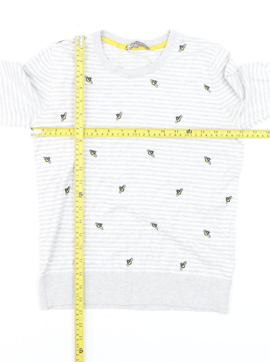 Laura Ashley Women’s Grey Bee Embroidered Stripe Long Sleeve Top UK 8