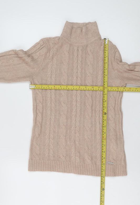 Abercrombie & Fitch Women’s Beige Cable-Knit Roll Neck Wool Jumper Size S