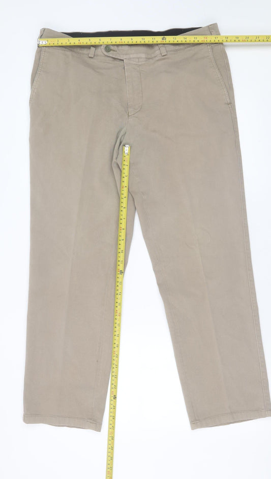 Robbie Men's Beige Chino Trousers 36 S Cotton Stretch Straight Fit