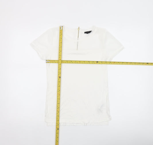 H&M Women’s White Short Sleeve Zip Back Viscose Top XS