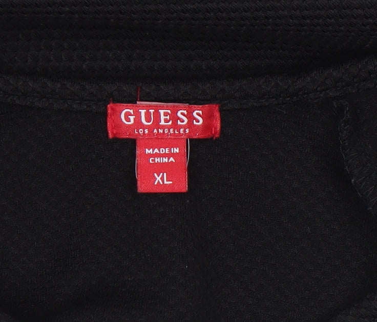 Guess Womens Black Ruffle Sleeve Long Sleeve Blouse XL