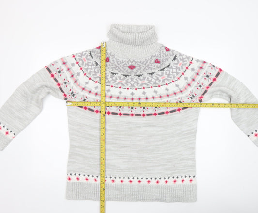 Atlas for Women Grey Fair Isle Roll Neck Jumper Size 12-14