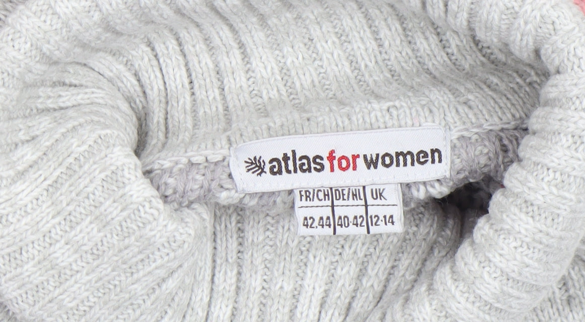 Atlas for Women Grey Fair Isle Roll Neck Jumper Size 12-14