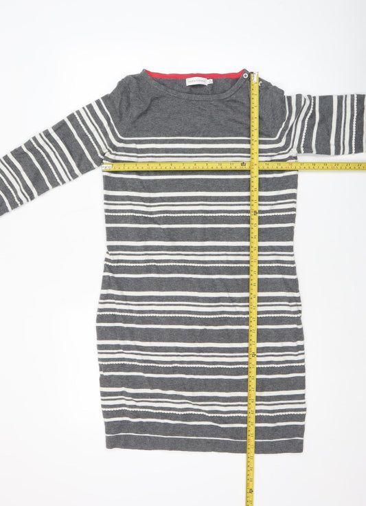 Paraphrase Women Grey Striped Boat Neck 3/4 Sleeve Wool Blend Jumper Size 12