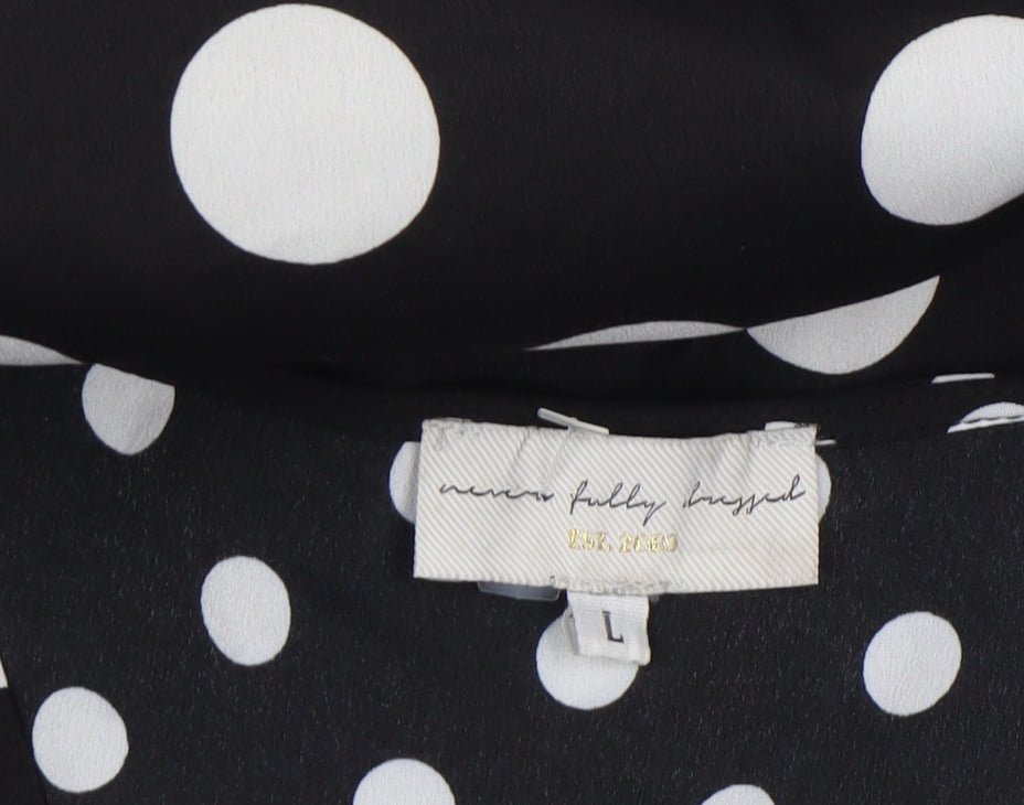 Never Fully Dressed Womens Black Polka Dot Wrap Midi Dress L