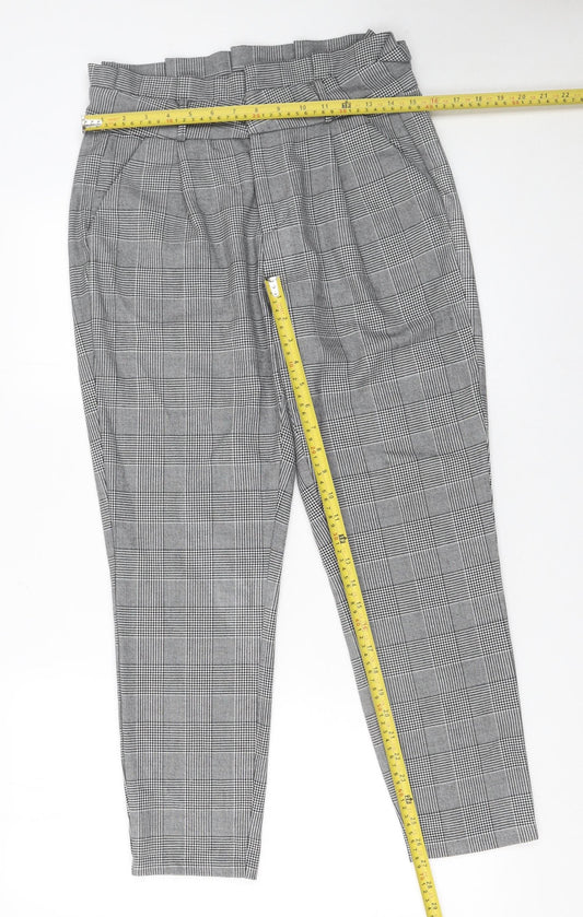 Vero Moda Women's Grey Check Paperbag Trousers Size M