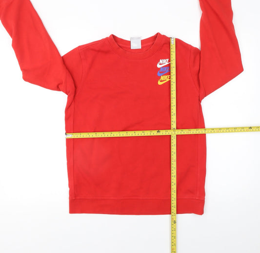 Nike Boys Red Logo Crew Neck Fleece Sweatshirt L 147-158cm