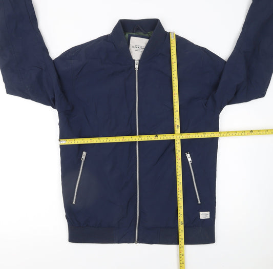 Jack & Jones Men's Blue Bomber Jacket L Lightweight Full Zip