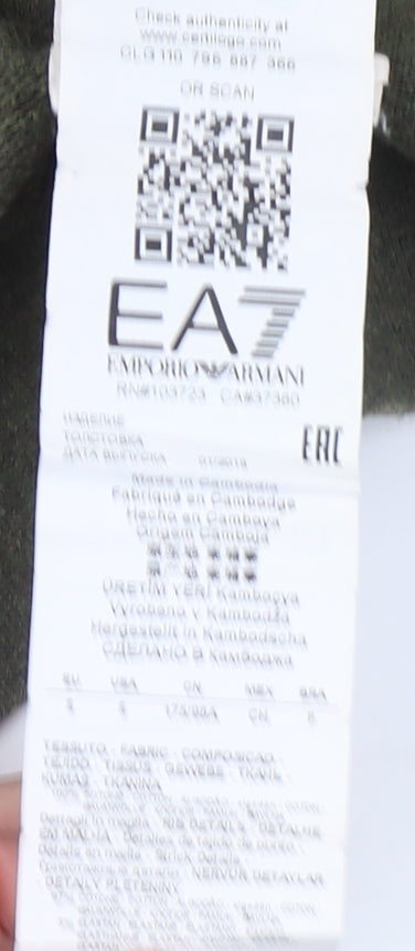 Brand and care label for Emporio Armani EA7 Men's Green Crew Neck Sweatshirt, size S