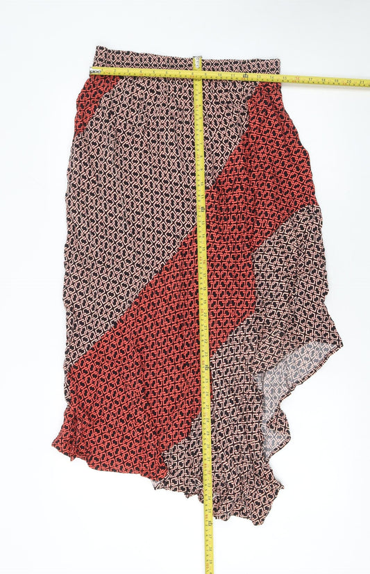 Next Womens Multicoloured Geometric Wrap Midi Skirt Size 14