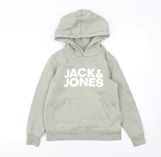 Jack & Jones Boys Green Pullover Hoodie Size 10 Years Fleece Cotton Logo