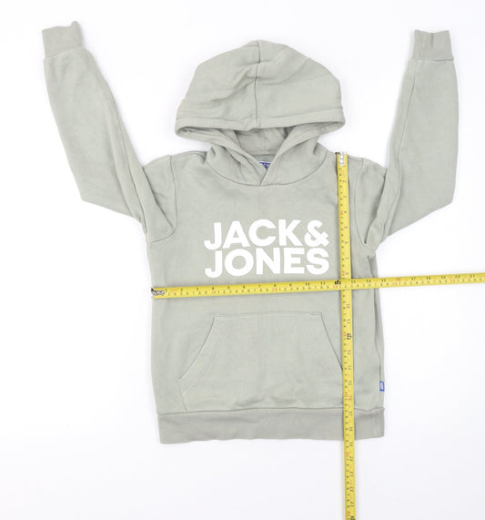 Jack & Jones Boys Green Pullover Hoodie Size 10 Years Fleece Cotton Logo