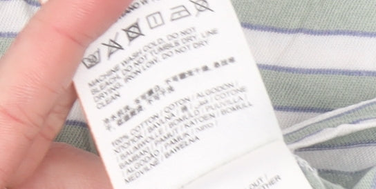 Superdry Women's Green Striped Cotton T-Shirt UK 14 Short Sleeve