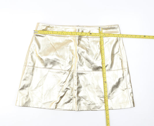 Marks and Spencer Women Gold A-Line Short Skirt Size 18 Party Wear