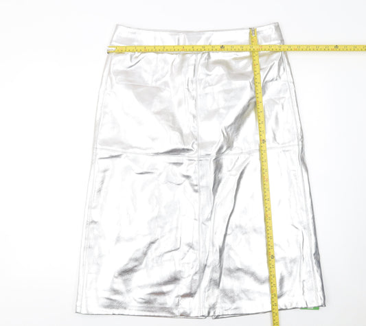 Marks and Spencer Womens Silver Faux Leather Pencil Skirt Size 16