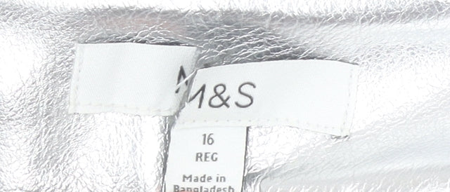 Marks and Spencer Womens Silver Faux Leather Pencil Skirt Size 16