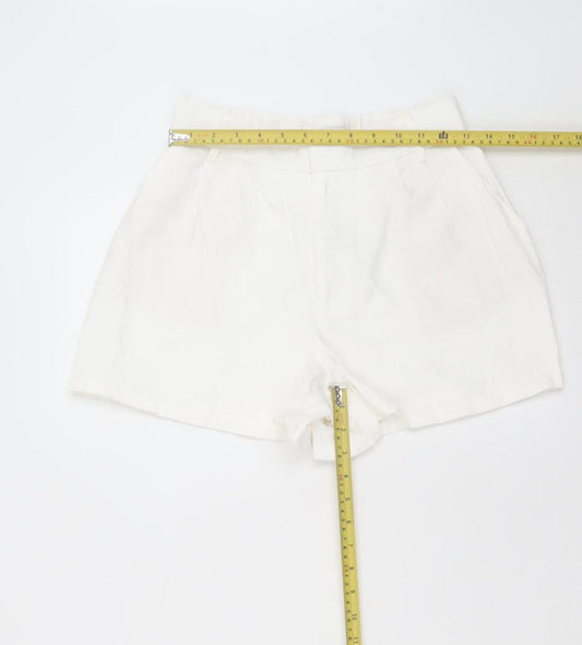 Stradivarius Women Ivory Chino Shorts Size 8 Lightweight Viscose Blend