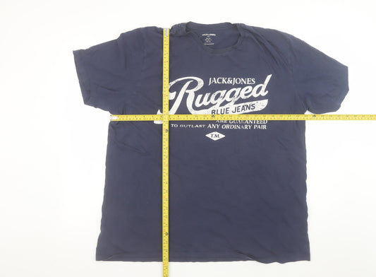 Jack & Jones Men’s Blue XL Rugged Logo Cotton Short Sleeve T-Shirt