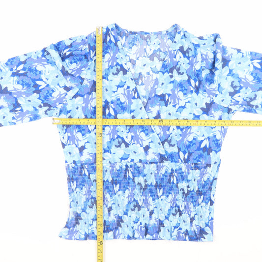 Gallery Women’s Blue Floral Wrap Blouse Size 14 Long Sleeve