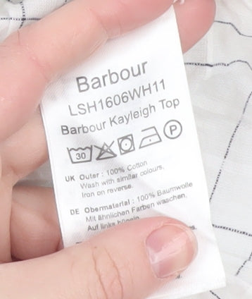 Barbour Women's White Cotton Check Ruffle Blouse Size 16