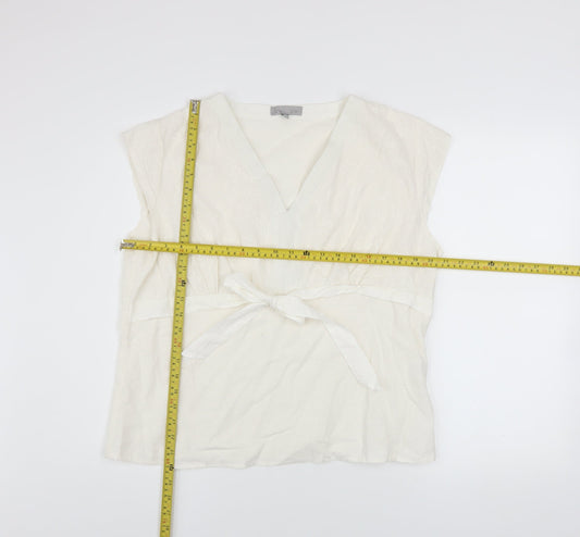 Per Se Women’s Ivory Linen V-Neck Wrap Blouse Size 20