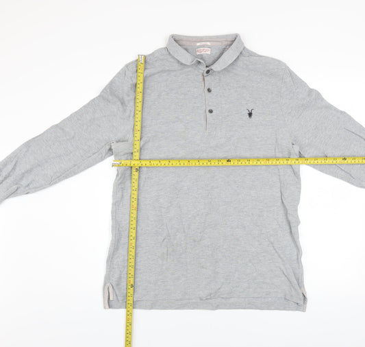 AllSaints Men's Grey Cotton Long Sleeve Polo Shirt XL