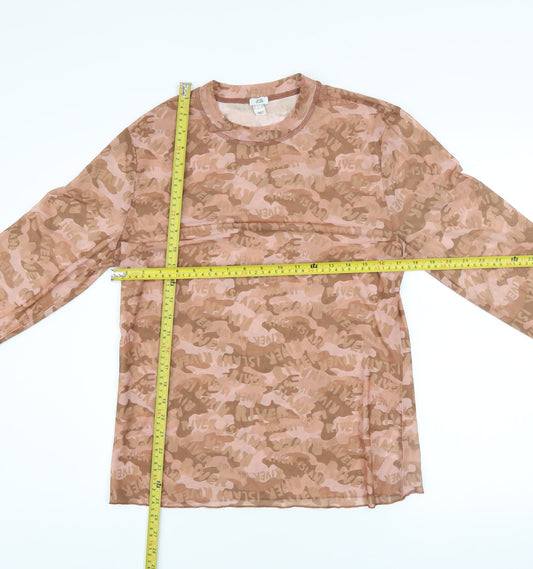 River Island Women’s Brown Camouflage Mesh Long Sleeve T-Shirt Size 18