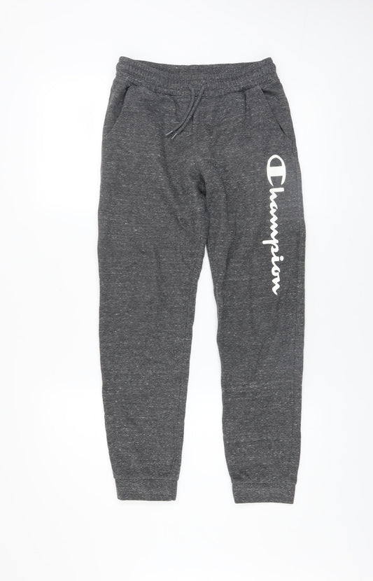 Additional front view of Champion boys’ grey jogger trousers, size 11-12, years cotton blend