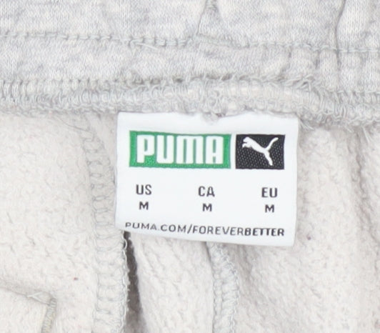 Brand and care label for Puma Men's Grey M Sweatpants Joggers Regular Fit Activewear