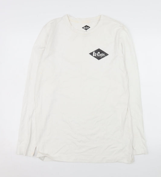 Additional front view of Lee Cooper Men's White Long Sleeve Crew Neck Cotton Top M