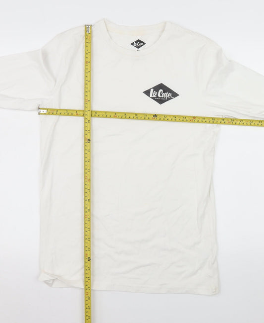 Lee Cooper Men's White Long Sleeve Crew Neck Cotton Top M