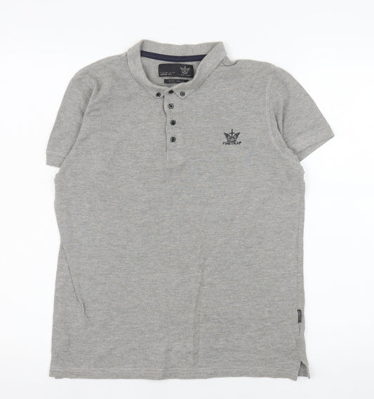 Firetrap Men's Grey Cotton Short Sleeve Polo Shirt Size S