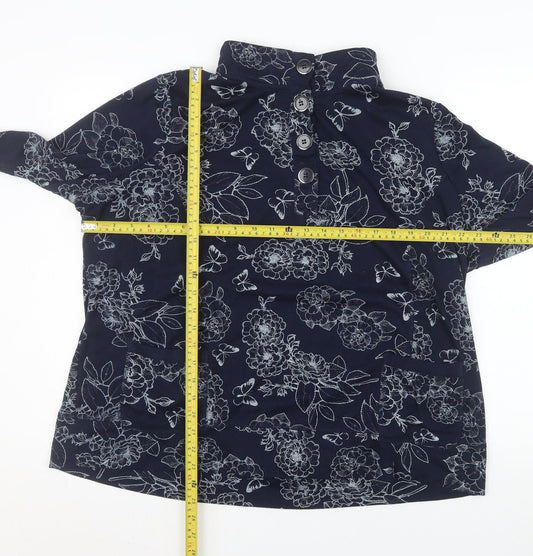 Bm Casual Womens Blue Floral Button-Up Tunic Top XL
