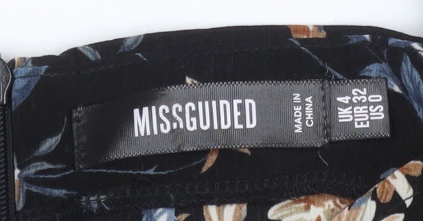 Missguided Women’s Black Floral Puff Sleeve Bodycon Dress Size 4