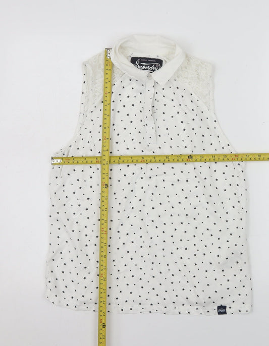 Superdry Womens White Collared Sleeveless Star Print Blouse Size M