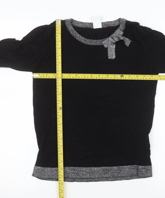 Vero Moda Women's Black Bow Trim Crew Neck Long Sleeve Knit Jumper Medium