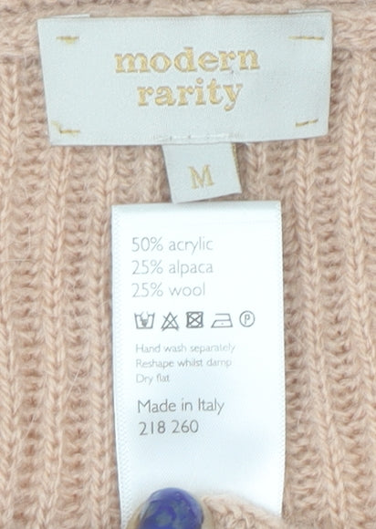 Modern Rarity Womens Beige V-Neck Alpaca Wool Blend Pullover Jumper M