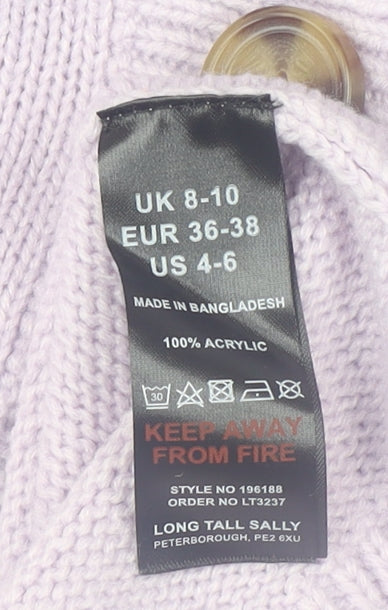 Brand and care label for Long Tall Sally Women's Purple Collared Henley Knit Jumper, size 8-10, Tall